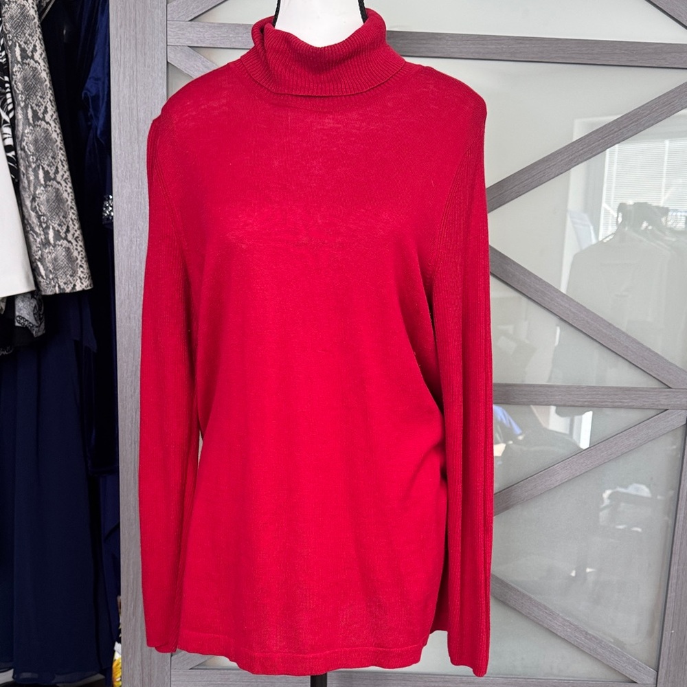 J.Jill Red Silk Cotton Turtleneck Sweater 55% Silk 21” Pit to Pit